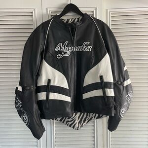 Yamaha Black and White Women's Leather Jacket Size XL